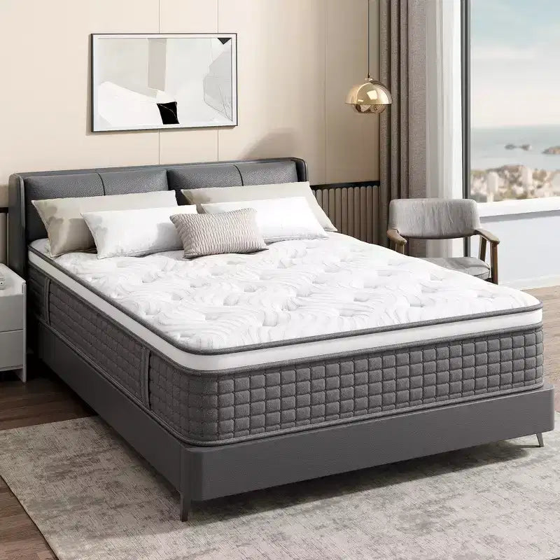Sailvan Medium Firm Mattress, 12 inch Mattress in a Box with Memory Foam & Spring, Hybrid Mattress for Pressure Relief, Gray