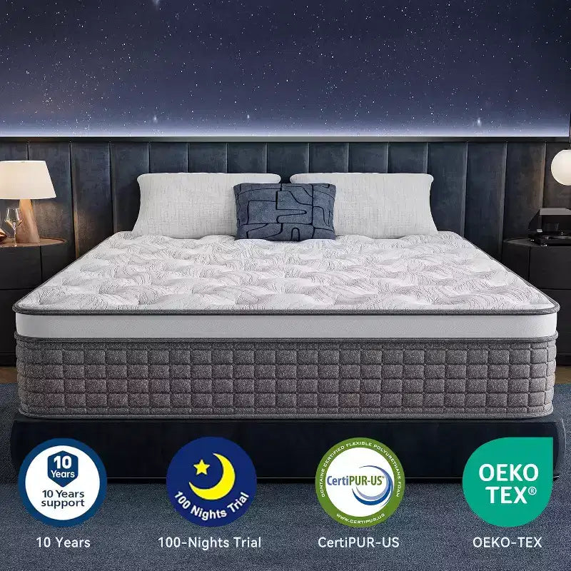 Materasso a media rigidità, materasso da 12 pollici in scatola con memory foam e molle, materasso ibrido per alleviare la pressione, grigio