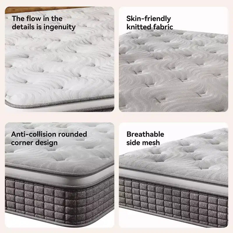 Materasso a media rigidità, materasso da 12 pollici in scatola con memory foam e molle, materasso ibrido per alleviare la pressione, grigio