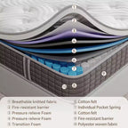 Materasso a media rigidità, materasso da 12 pollici in scatola con memory foam e molle, materasso ibrido per alleviare la pressione, grigio