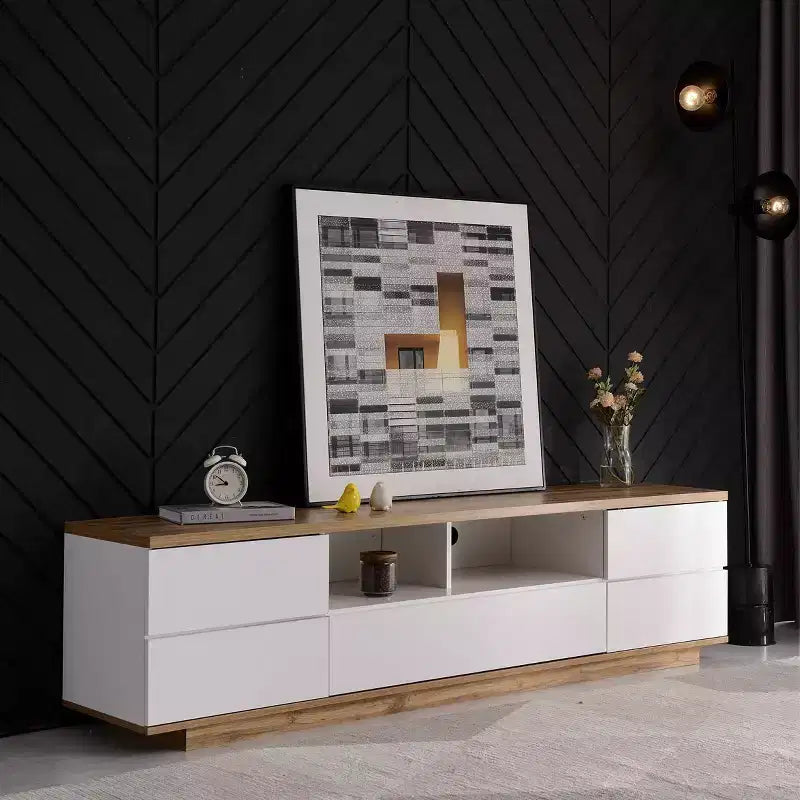 Mobile porta TV moderno per televisori fino a 80 pollici, mobile consolle con contenitore multifunzionale, centro di intrattenimento con dispositivo di rimbalzo della porta per soggiorno