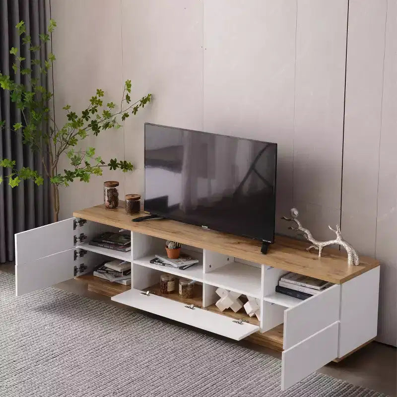 Mobile porta TV moderno per televisori fino a 80 pollici, mobile consolle con contenitore multifunzionale, centro di intrattenimento con dispositivo di rimbalzo della porta per soggiorno