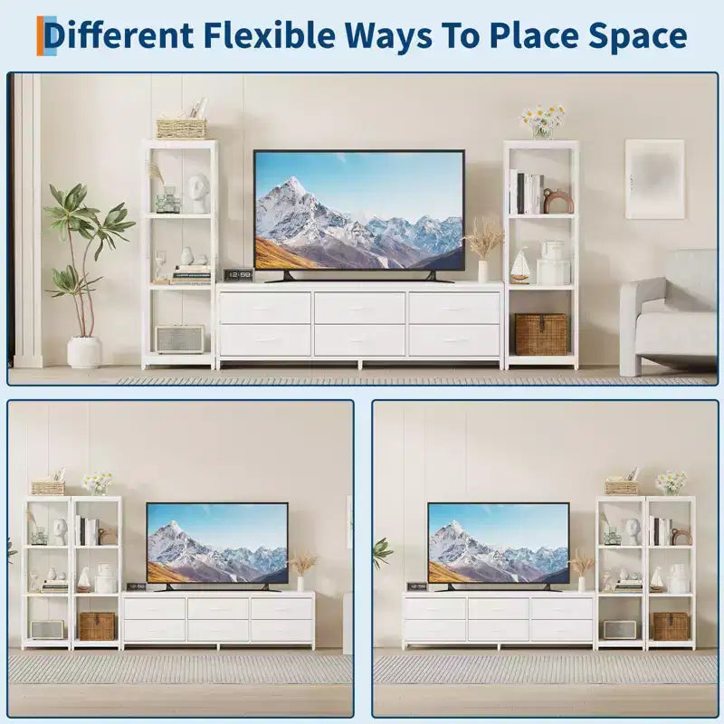 Mobile TV da 89 Pollici con 9 Cassetti in Tessuto, Centro di Intrattenimento con 2 Librerie Industriali a 4 Ripiani, Tavolo Console Porta TV per Soggiorno, Camera da Letto