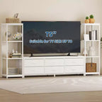 Mobile TV da 89 Pollici con 9 Cassetti in Tessuto, Centro di Intrattenimento con 2 Librerie Industriali a 4 Ripiani, Tavolo Console Porta TV per Soggiorno, Camera da Letto