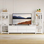 Mobile TV da 89 Pollici con 9 Cassetti in Tessuto, Centro di Intrattenimento con 2 Librerie Industriali a 4 Ripiani, Tavolo Console Porta TV per Soggiorno, Camera da Letto