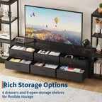 Mobile TV da 89 Pollici con 9 Cassetti in Tessuto, Centro di Intrattenimento con 2 Librerie Industriali a 4 Ripiani, Tavolo Console Porta TV per Soggiorno, Camera da Letto