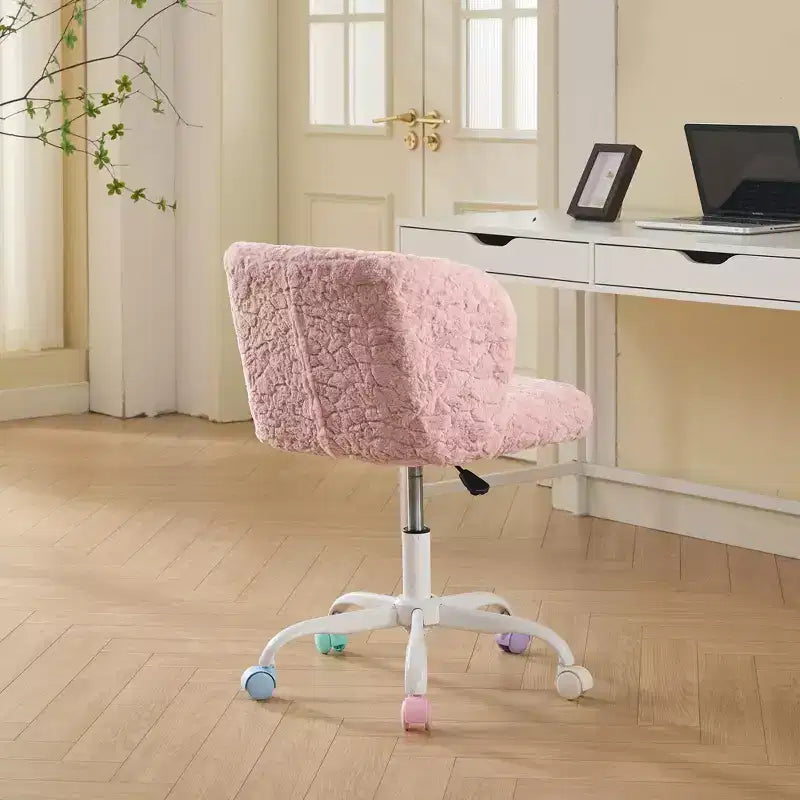 Sedie da Scrivania Girevoli Kawaii per Ragazzi e Adulti, Sedia da Toilette Regolabile in Altezza in Pelliccia Sintetica, Sedia da Computer per Bambini con Base in Metallo da 45-54 cm di Altezza