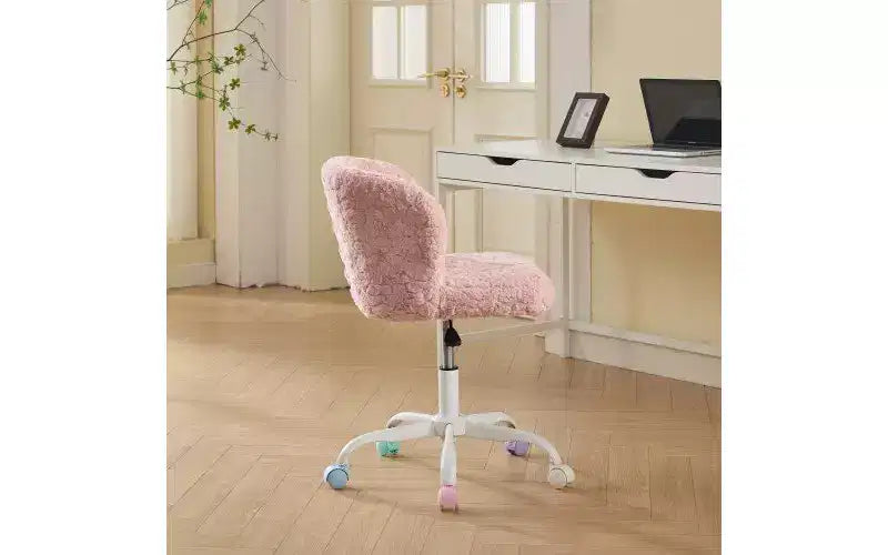 Sedie da Scrivania Girevoli Kawaii per Ragazzi e Adulti, Sedia da Toilette Regolabile in Altezza in Pelliccia Sintetica, Sedia da Computer per Bambini con Base in Metallo da 45-54 cm di Altezza