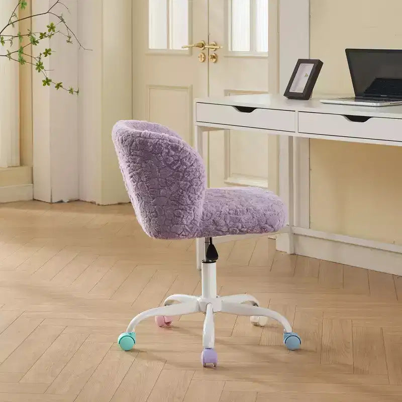 Sedie da Scrivania Girevoli Kawaii per Ragazzi e Adulti, Sedia da Toilette Regolabile in Altezza in Pelliccia Sintetica, Sedia da Computer per Bambini con Base in Metallo da 45-54 cm di Altezza