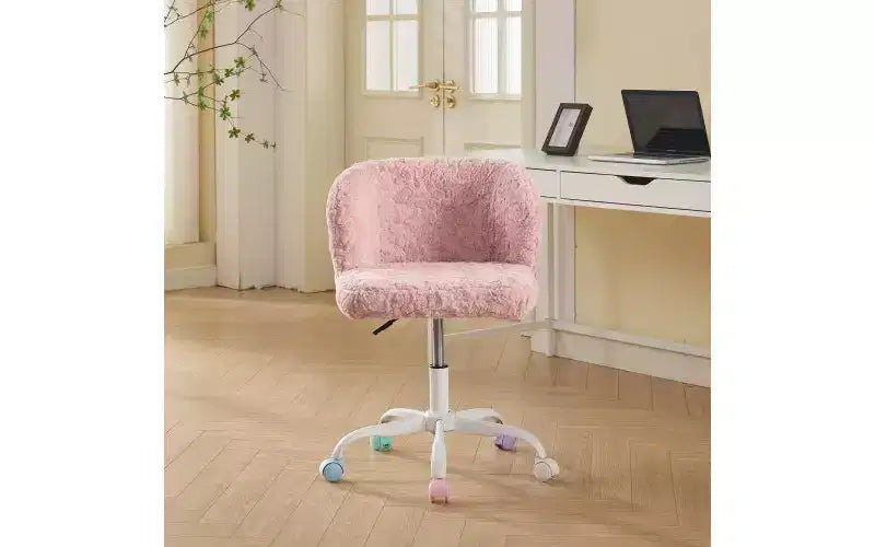 Sedie da Scrivania Girevoli Kawaii per Ragazzi e Adulti, Sedia da Toilette Regolabile in Altezza in Pelliccia Sintetica, Sedia da Computer per Bambini con Base in Metallo da 45-54 cm di Altezza