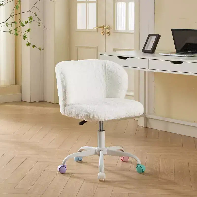 Sedie da Scrivania Girevoli Kawaii per Ragazzi e Adulti, Sedia da Toilette Regolabile in Altezza in Pelliccia Sintetica, Sedia da Computer per Bambini con Base in Metallo da 45-54 cm di Altezza