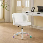 Sedie da Scrivania Girevoli Kawaii per Ragazzi e Adulti, Sedia da Toilette Regolabile in Altezza in Pelliccia Sintetica, Sedia da Computer per Bambini con Base in Metallo da 45-54 cm di Altezza