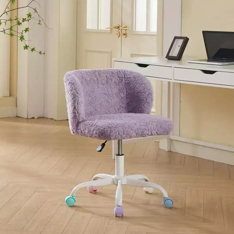 Sedie da Scrivania Girevoli Kawaii per Ragazzi e Adulti, Sedia da Toilette Regolabile in Altezza in Pelliccia Sintetica, Sedia da Computer per Bambini con Base in Metallo da 45-54 cm di Altezza