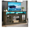 LED Farmhouse TV Stand for 75 Inch , Entertainment Center with Glass Doors & Power Outlets, Media Console Cabinet for Living Room,Dark Rustic Oak