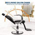 Poltrona da barbiere/salone per impieghi gravosi, reclinabile idraulica, girevole a 360°, regolabile in altezza, capacità 150 kg, per salone, barberia e spa