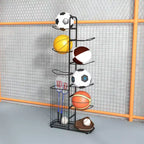 Organizzatore di palloni a 7 livelli con 7 aste appendiabiti rimovibili, cestino laterale e piedini regolabili per garage, palestra, casa