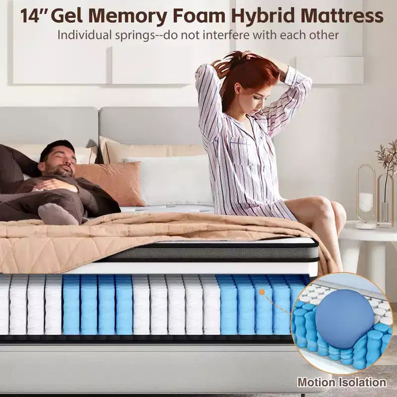 Materasso matrimoniale da 14 pollici, Materasso in Memory Foam, Materasso in scatola, Durezza media, Sollievo dalla pressione a zone, Schiume e tessuto certificati sicuri, Traspirante e rinfrescante
