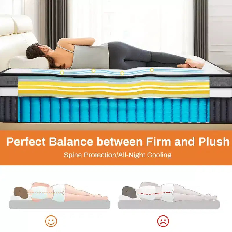 Materasso matrimoniale da 14 pollici, Materasso in Memory Foam, Materasso in scatola, Durezza media, Sollievo dalla pressione a zone, Schiume e tessuto certificati sicuri, Traspirante e rinfrescante