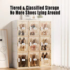 Organizzatore per scarpe da 3 pezzi, Organizzatore per scarpe impilabile in plastica trasparente per armadio, Scatola per scarpe impilabile in plastica trasparente per ingresso salvaspazio pieghevole