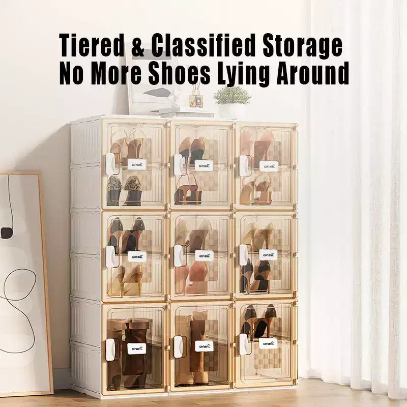 Organizzatore per scarpe da 3 pezzi, Organizzatore per scarpe impilabile in plastica trasparente per armadio, Scatola per scarpe impilabile in plastica trasparente per ingresso salvaspazio pieghevole