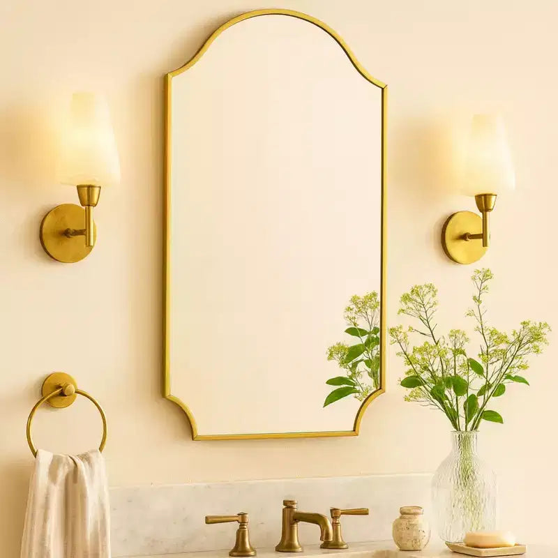 Specchio Airius smerlato oro spazzolato 24x36, specchio da parete ad arco in acciaio inossidabile con finitura galvanizzata, per mobiletto bagno, soggiorno