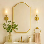 Specchio Airius smerlato oro spazzolato 24x36, specchio da parete ad arco in acciaio inossidabile con finitura galvanizzata, per mobiletto bagno, soggiorno