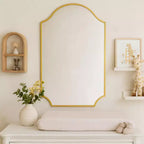Specchio Airius smerlato oro spazzolato 24x36, specchio da parete ad arco in acciaio inossidabile con finitura galvanizzata, per mobiletto bagno, soggiorno
