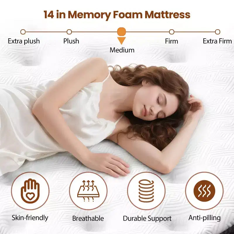 Materasso King in Memory Foam, Materasso King Size da 14 pollici in Scatola, Medio-Rigido per Sollievo dalla Pressione e Sonno Confortevole, Senza Fibra di Vetro, Sollievo dalla Pressione a Zone