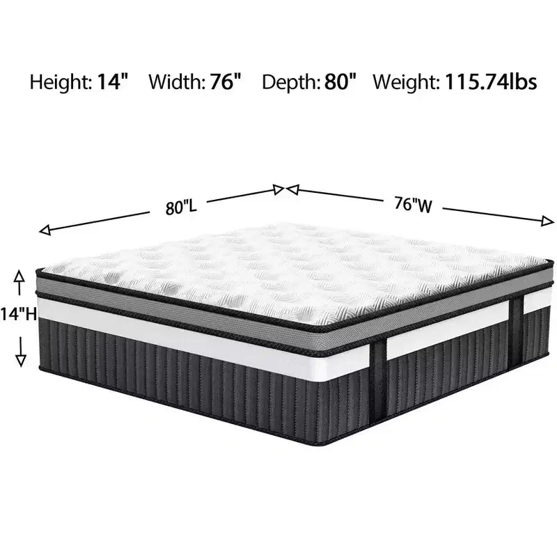 Materasso King in Memory Foam, Materasso King Size da 14 pollici in Scatola, Medio-Rigido per Sollievo dalla Pressione e Sonno Confortevole, Senza Fibra di Vetro, Sollievo dalla Pressione a Zone