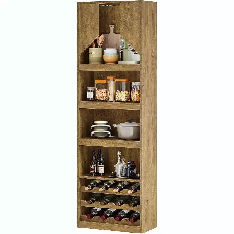 Lantine 86.6 Tall Wine Bar Cabinet with Stripe Light, Farmhouse Home Bar Liquor Cabinet with Wine Racks for Kitchen, Dining Room