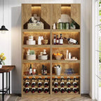 Mobile bar alto 86.6 con illuminazione a strisce, mobile bar rustico da fattoria con portabottiglie per cucina, sala da pranzo