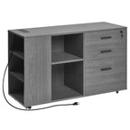 VEVOR 3 Drawer Wooden File Cabinet, Mobile Filing Cabinet with Power Strip, Lockable Rolling File Storage with Adjustable Shelves & 5 Wheels, Gray