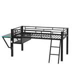 Letto a Soppalco Twin Gaming con Scrivania e Luci LED, Letto a Soppalco Centrale in Metallo Nero con Contenitore per Bambini e Ragazzi, Design Ispirato agli eSport