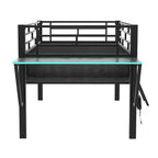 Letto a Soppalco Twin Gaming con Scrivania e Luci LED, Letto a Soppalco Centrale in Metallo Nero con Contenitore per Bambini e Ragazzi, Design Ispirato agli eSport