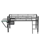 Letto a Soppalco Twin Gaming con Scrivania e Luci LED, Letto a Soppalco Centrale in Metallo Nero con Contenitore per Bambini e Ragazzi, Design Ispirato agli eSport