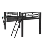 Letto a Soppalco Twin Gaming con Scrivania e Luci LED, Letto a Soppalco Centrale in Metallo Nero con Contenitore per Bambini e Ragazzi, Design Ispirato agli eSport