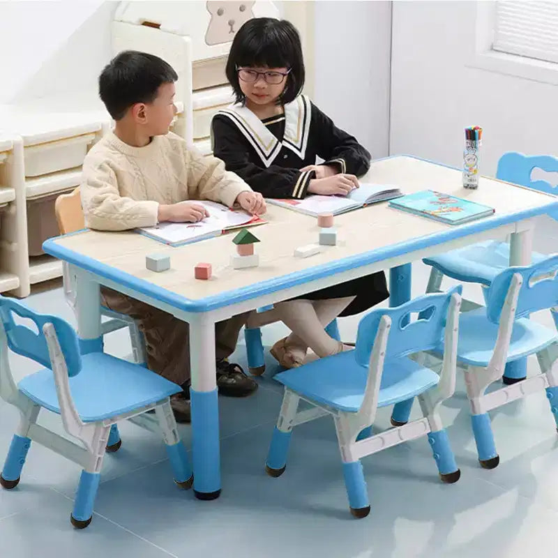 Set Tavolo e 6 Sedie per Bambini, Altezza Regolabile, Sicuro, Design Facile da Pulire per Camera dei Bambini o Sala Giochi