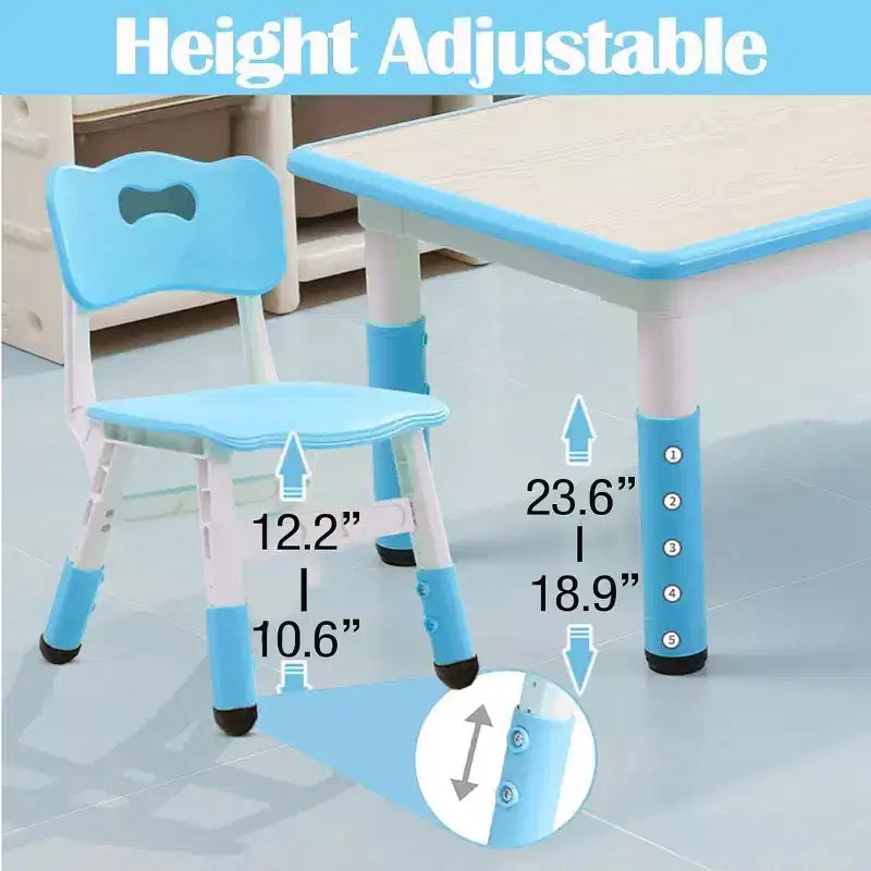 Set Tavolo e 6 Sedie per Bambini, Altezza Regolabile, Sicuro, Design Facile da Pulire per Camera dei Bambini o Sala Giochi