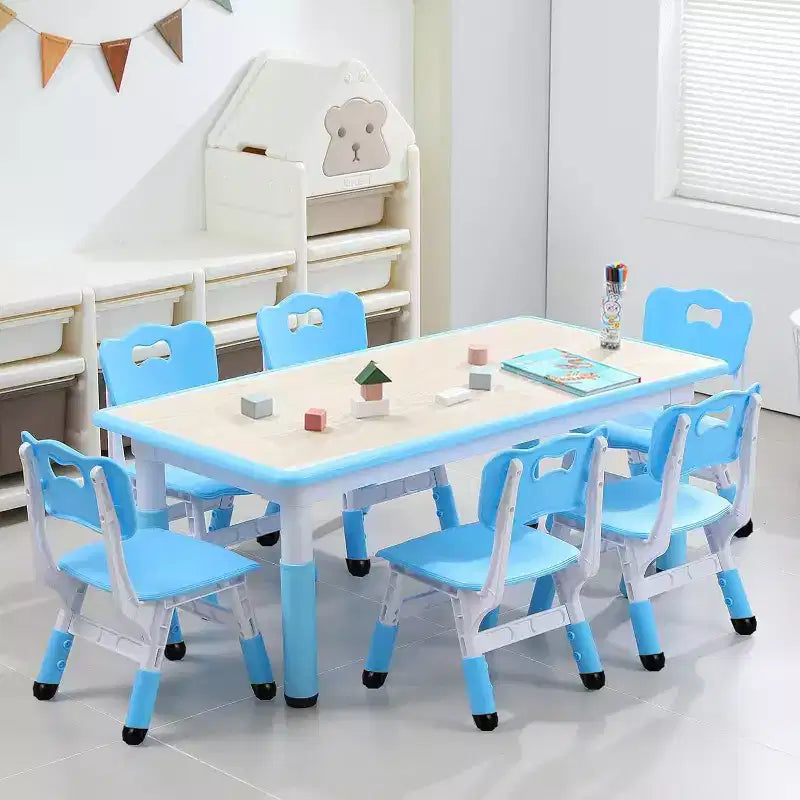 Acekool Kids Table and 6 Chairs Set , Adjustable Height, Safe, Easy-Clean Design for Kids Room or Playroom