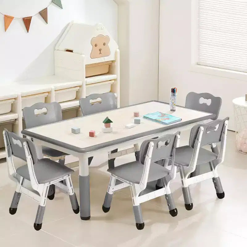 Set Tavolo e 6 Sedie per Bambini, Altezza Regolabile, Sicuro, Design Facile da Pulire per Camera dei Bambini o Sala Giochi