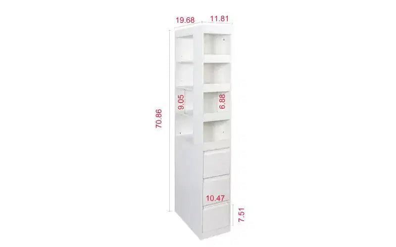 Libreria alta e stretta a 4 ripiani con 3 cassetti laterali, vetrina, librerie verticali per soggiorno, ufficio domestico