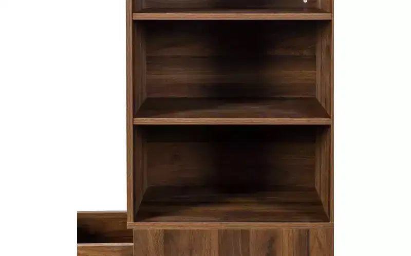 Libreria alta e stretta a 4 ripiani con 3 cassetti laterali, vetrina, librerie verticali per soggiorno, ufficio domestico