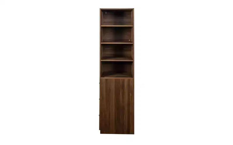 Libreria alta e stretta a 4 ripiani con 3 cassetti laterali, vetrina, librerie verticali per soggiorno, ufficio domestico