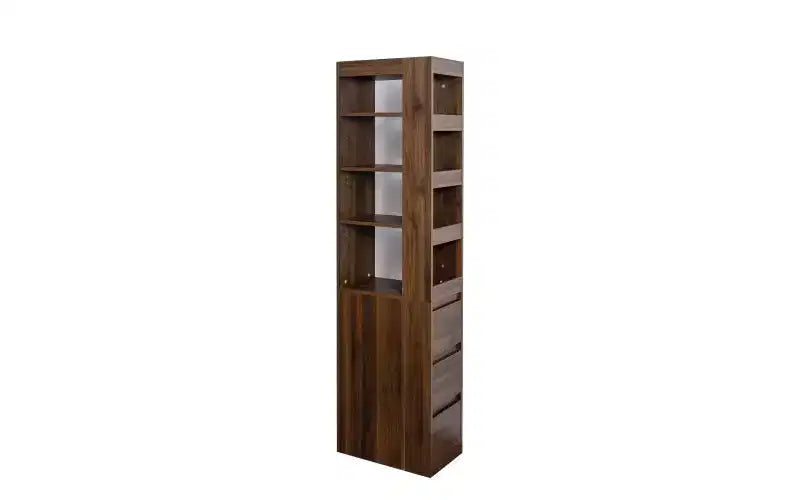 Libreria alta e stretta a 4 ripiani con 3 cassetti laterali, vetrina, librerie verticali per soggiorno, ufficio domestico
