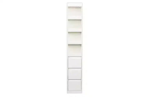 TUYOHW 4-Tier Narrow Tall Bookshelves with 3 Side Drawers,Display Storage Cabinet,Vertical Bookcases for Living Room,Home Office