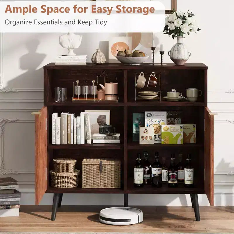 Credenza a buffet con contenitore, credenza a buffet rustica con 2 ripiani, armadietto per stazione caffè per sala da pranzo, soggiorno