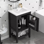 20 Small Bathroom Vanity Sink Combo with Storage , Bathroom Floor Cabinet with Open Shelf and Soft Close Door, Black