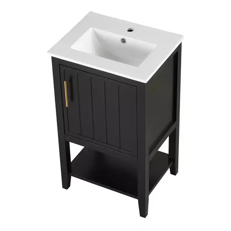 Mobiletto lavabo da bagno compatto da 20" con ripiano aperto e anta con chiusura ammortizzata, nero
