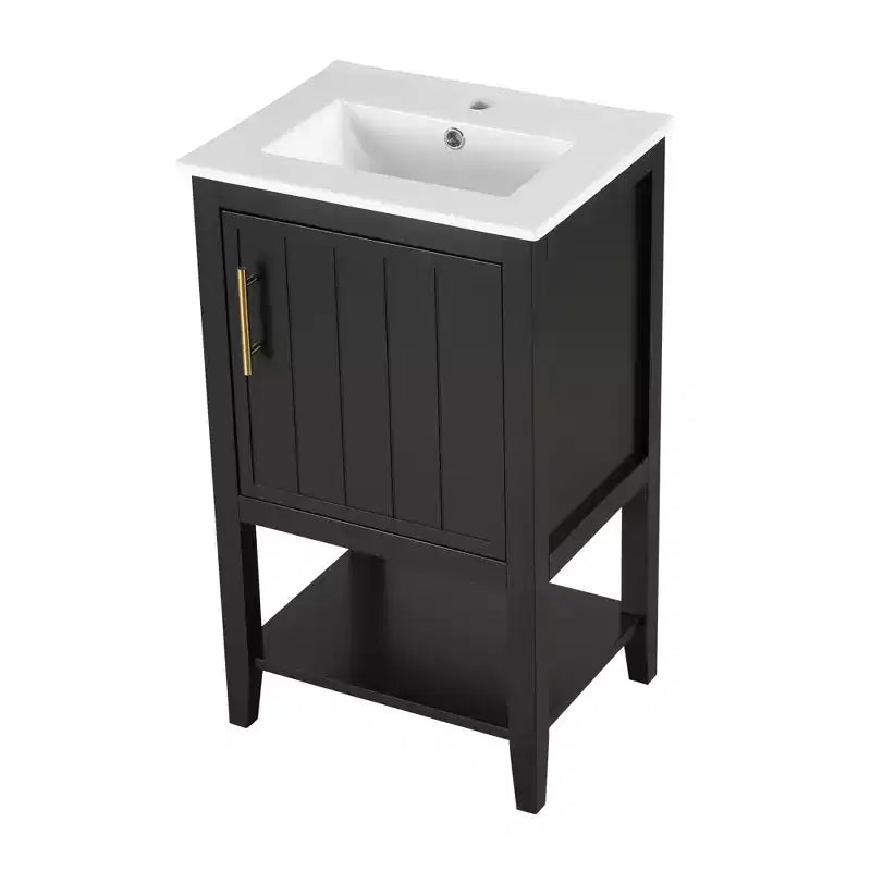 Mobiletto lavabo da bagno compatto da 20" con ripiano aperto e anta con chiusura ammortizzata, nero