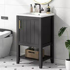 Mobiletto lavabo da bagno compatto da 20" con ripiano aperto e anta con chiusura ammortizzata, nero